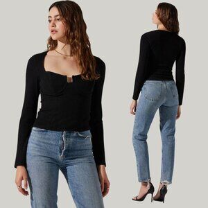 ASTR The Label Long Sleeve Cupped Knit Bust Knit Top in Black